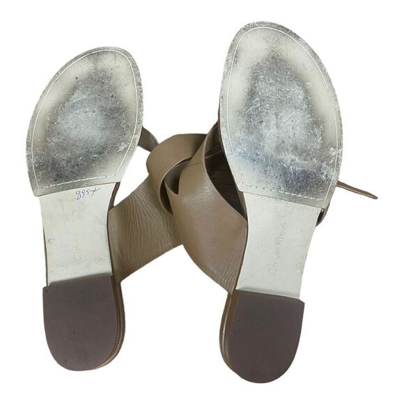 Calvin Klein Beige Leather Ankle Thong Gladiator Sandals Size 10 - Picture 4 of 7